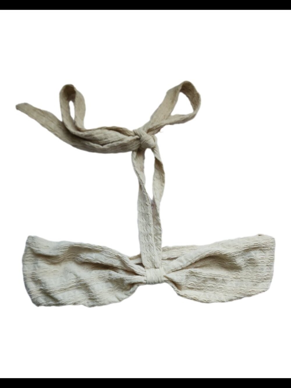 Beige Textured Halter Bandeau Crop Top
